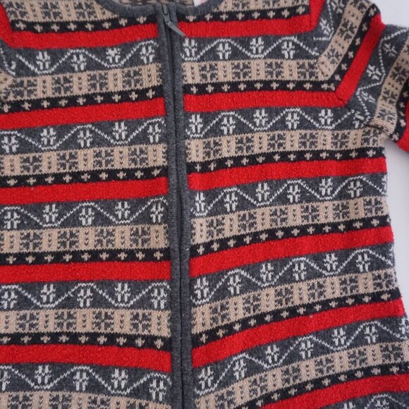 Vintage Liz Claiborne Grey Knit 10% Wool w Red Design Zip Up Cardigan Sweater S - Picture 7 of 10